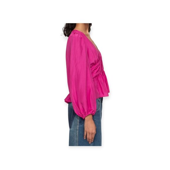 Sea New York Fabiola Silk Habotai Blouse Ruched Smocked Detailing Magenta 10 - Picture 3 of 15